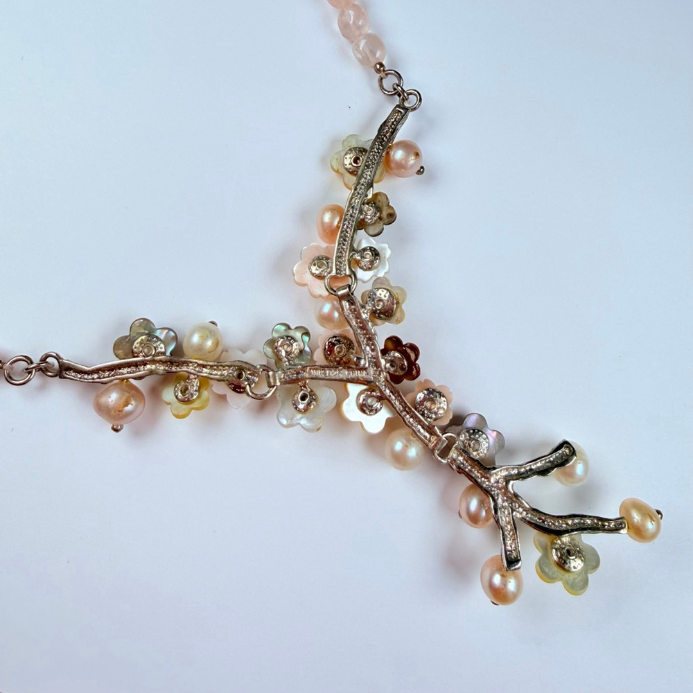 Whitney Kelly Rose Quartz MOP Pearl Mosaic Flower Sterling Silver 925 Necklace - Picture 8 of 12